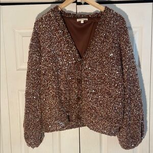 Flying Tomato STARLIT PATHWAYS SEQUIN EMBELLISHED CARDIGAN
